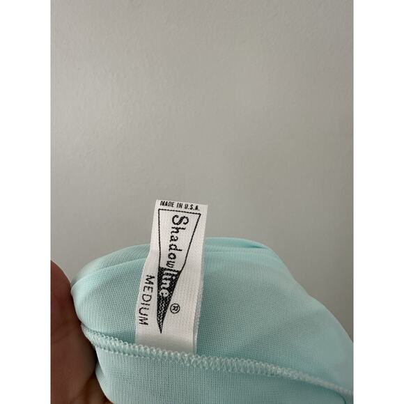 Vintage Shadowline Nightgown/ Robe Med Embroidered Lace Aqua Green Blue - Picture 6 of 8